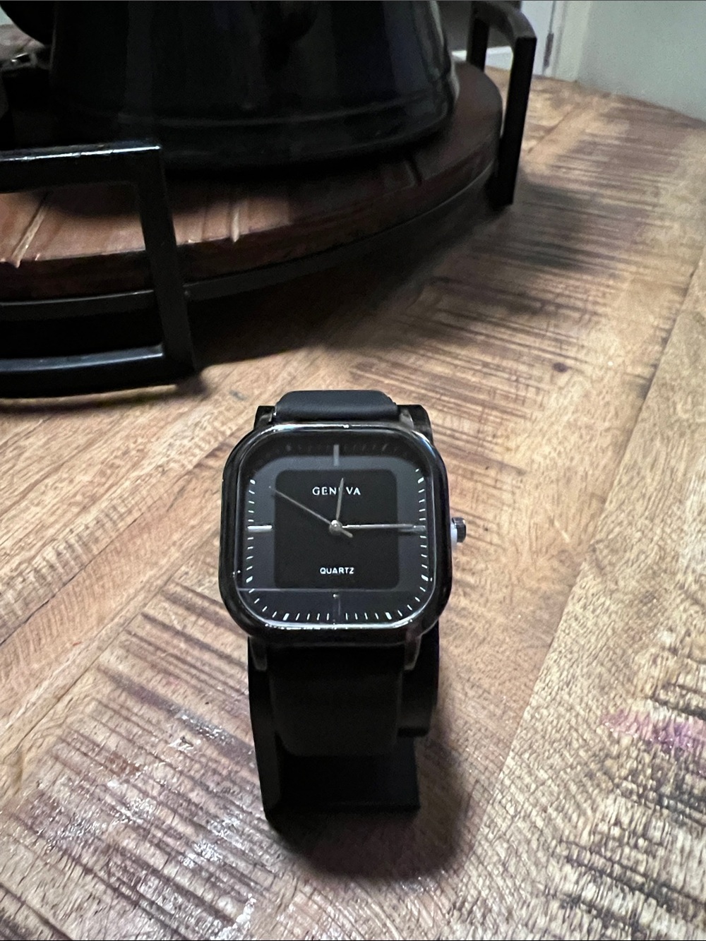 Geneva Black Square Dial Minimalist Quartz Watch